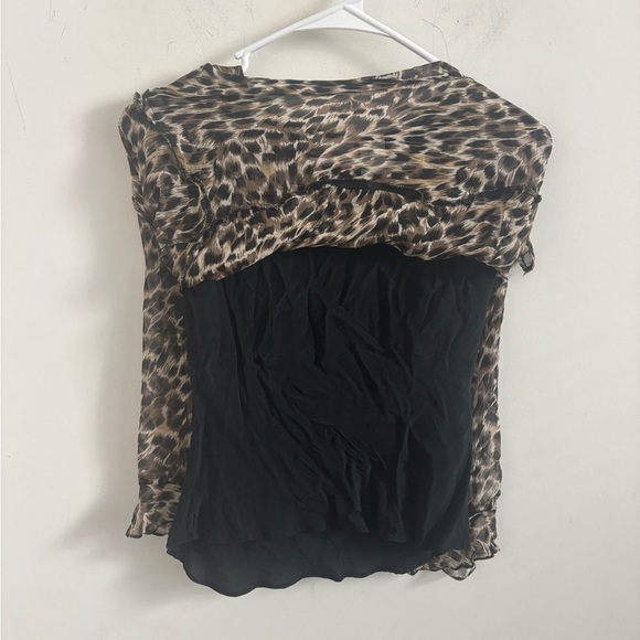 Y2K Blouse Womens Silk Leopard Print Sz S Ruffle Glam Whimsigoth Fairycore Top - Picture 3 of 4